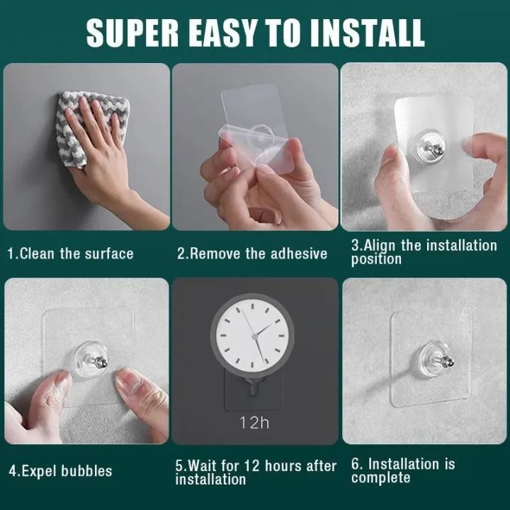 Self Adhesive Punch Free Wall Hooks - 10 Pcs