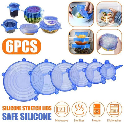 Universal Food Silicone Cover - Reusable Stretch Lids (Set of 6)