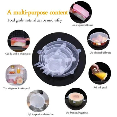 Universal Food Silicone Cover - Reusable Stretch Lids (Set of 6)