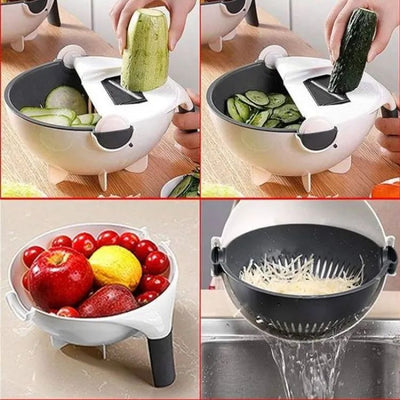 Wet Basket Vegetable Cutter With Drainage - 9 in 1